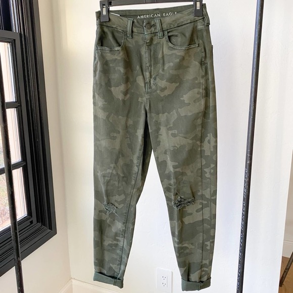 AMERICAN EAGLE OUTFITTERS Women's Green Camo Distressed Skinny Ankle Jeans sz 6R - Picture 3 of 9